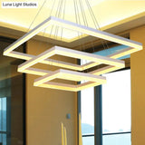 Modern Square Acrylic Chandelier: 1/2/3-Head White Ceiling Light Fixture In Warm/White