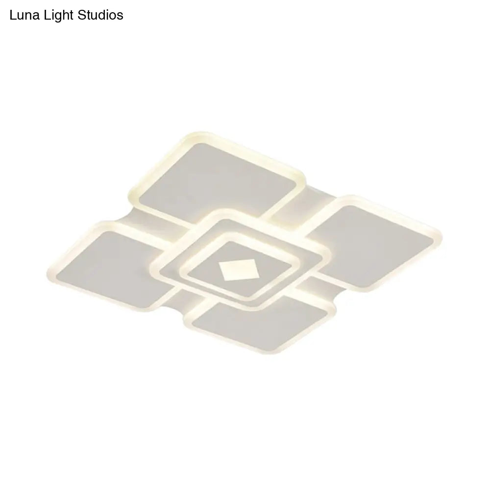 Modern Square Acrylic Led Ceiling Light In White With 3 Adjustable Brightness Levels