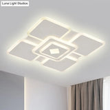 Modern Square Acrylic Led Ceiling Light In White With 3 Adjustable Brightness Levels