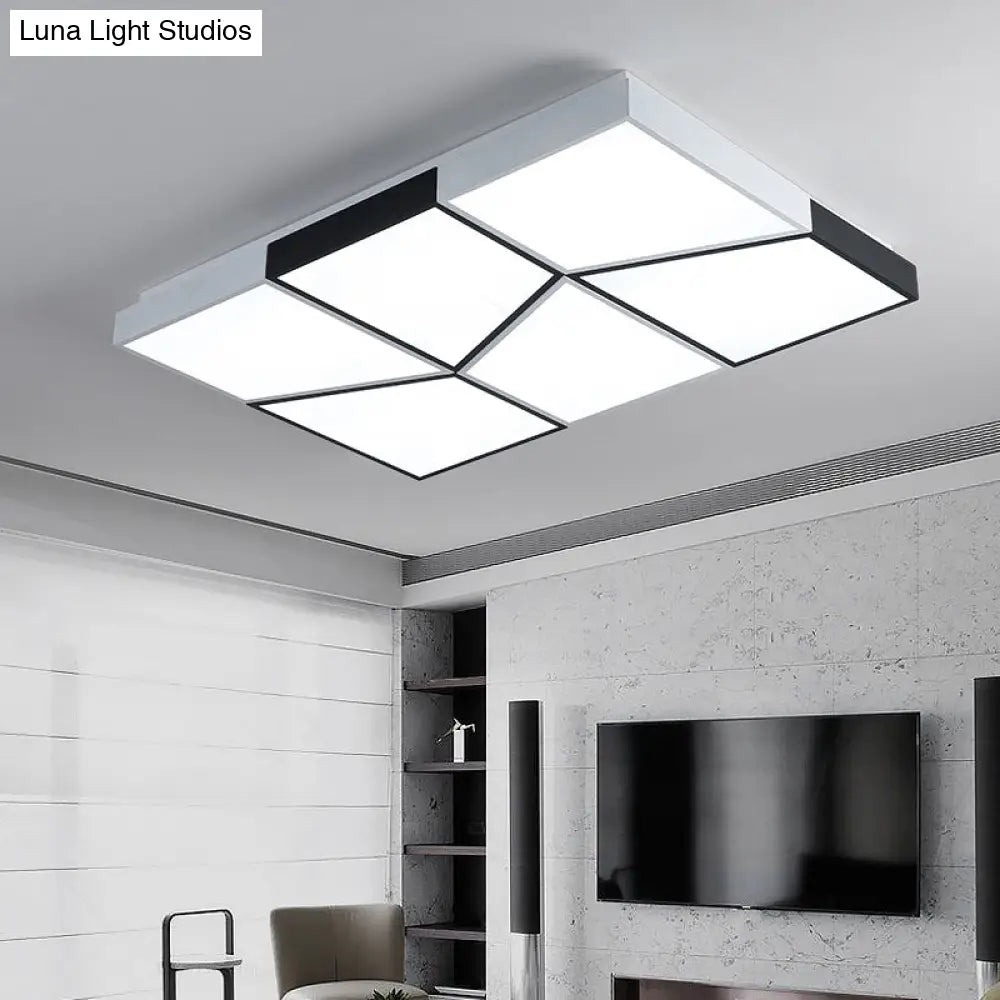 Modern Square Ceiling Light Fixture - 19.5’/35.5’/47’ Acrylic Shade Led Black & White Flush