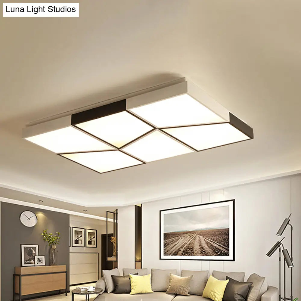 Modern Square Ceiling Light Fixture - 19.5’/35.5’/47’ Acrylic Shade Led Black & White Flush