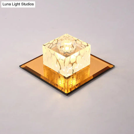 Modern Square Crystal Led Flush Light For Entryways