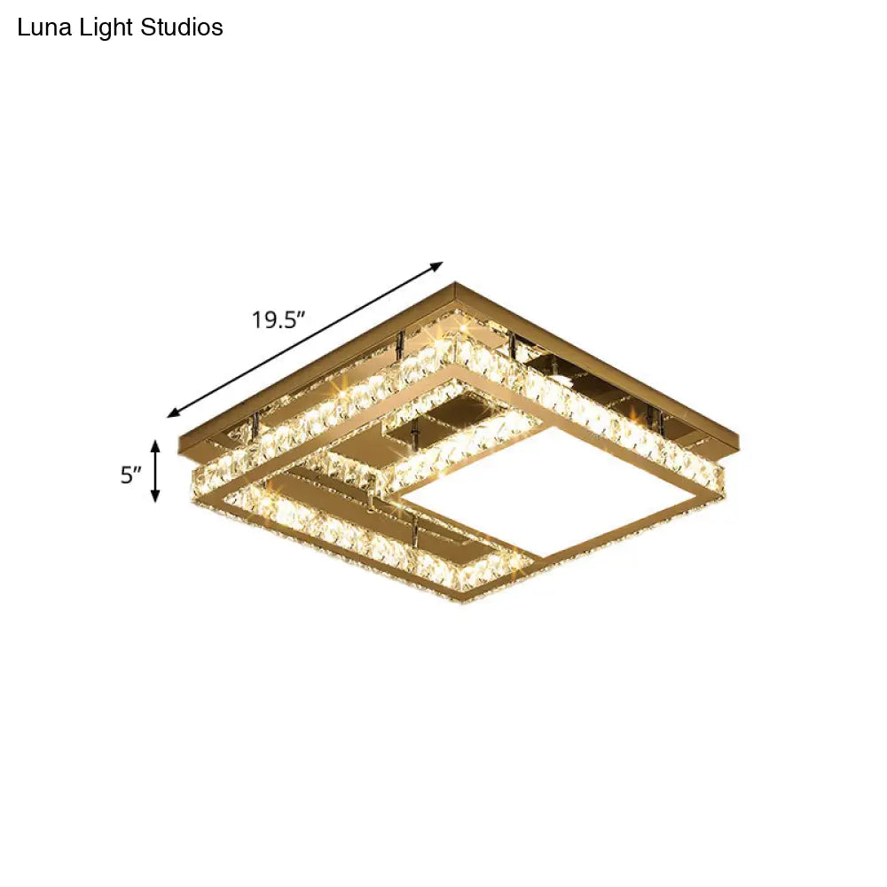 Modern Square Crystal Led Flush Mount Ceiling Light - Chrome Finish | Bedroom Lighting