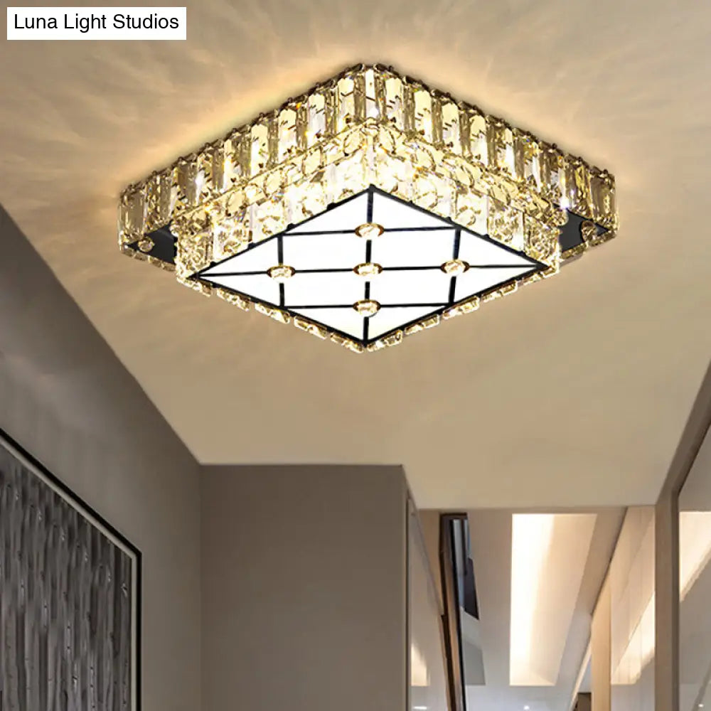 Modern Square Crystal Led Flush Mount Ceiling Light For Hallways