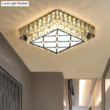 Modern Square Crystal Led Flush Mount Ceiling Light For Hallways