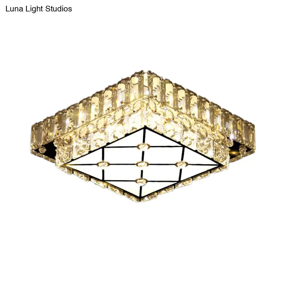 Modern Square Crystal Led Flush Mount Ceiling Light For Hallways