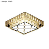 Modern Square Crystal Led Flush Mount Ceiling Light For Hallways