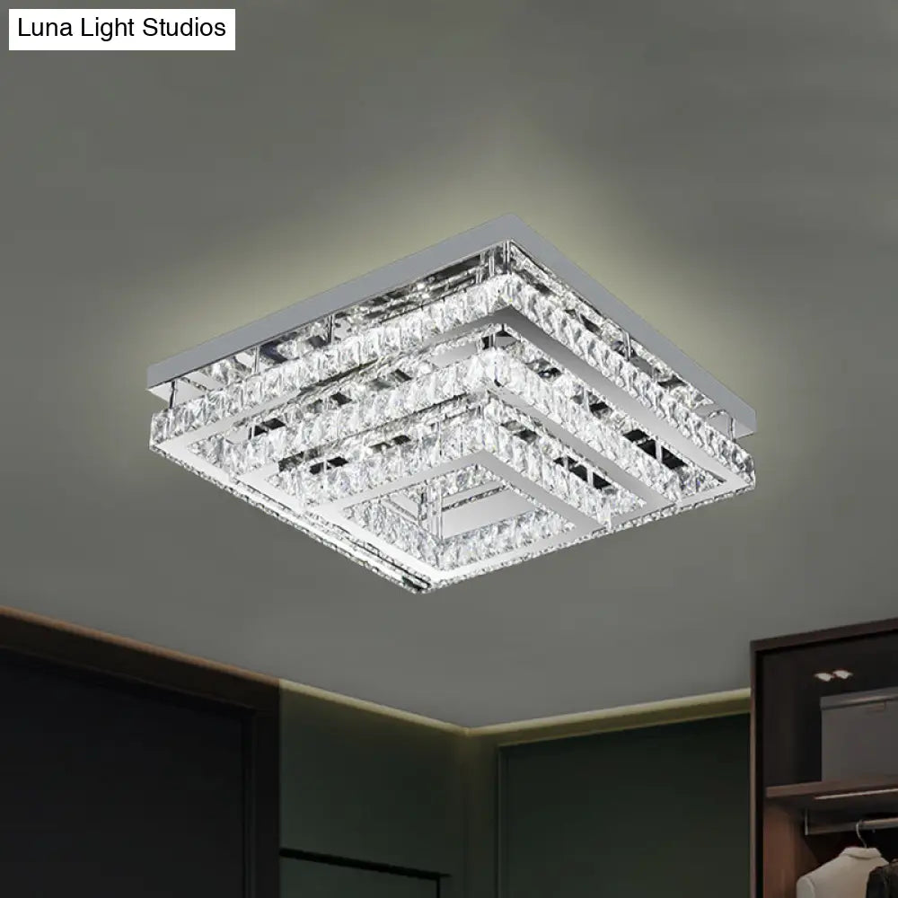 Modern Square Crystal Semi Flush Led Ceiling Light For Bedrooms - Stainless Steel Finish