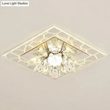 Modern Square Flush Led Ceiling Light Fixture With Clear Crystal - Ideal For Hallways