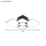 Modern Square Flush Mount Led Ceiling Light In Black With Warm/White 18’/21.5’ Wide