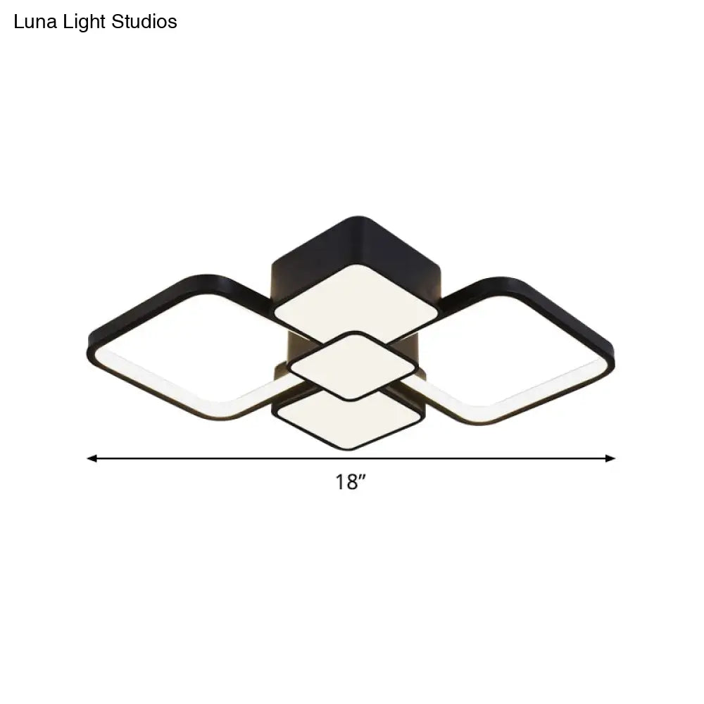 Modern Square Flush Mount Led Ceiling Light In Black With Warm/White 18’/21.5’ Wide