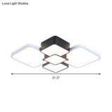 Modern Square Flush Mount Led Ceiling Light In Black With Warm/White 18’/21.5’ Wide