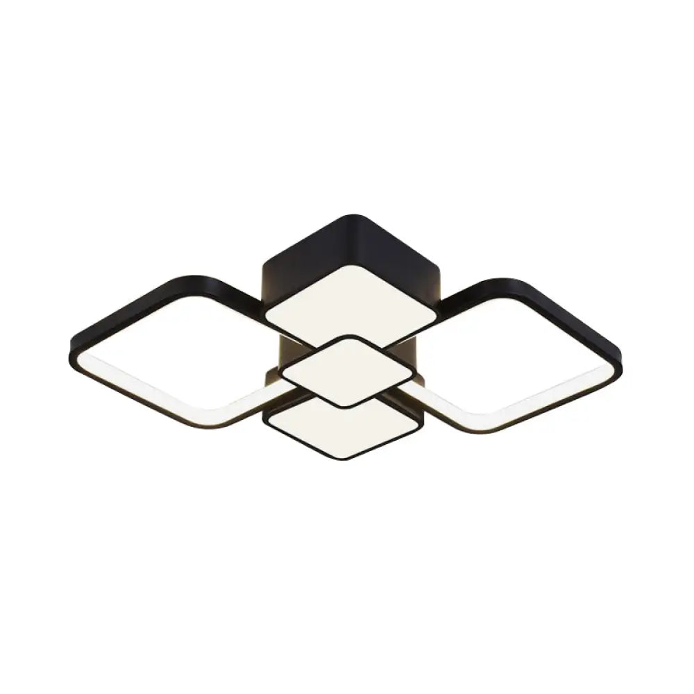 Modern Square Flush Mount Led Ceiling Light In Black With Warm/White 18/21.5 Wide