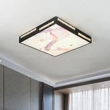 Modern Square Flush Mount Led Ceiling Light With Crystal Accent - Black