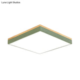 Modern Square Flush Mount Led Green Ceiling Lamp - 12’/16’/19.5’ Wide Acrylic Diffuser