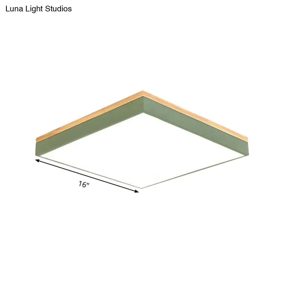 Modern Square Flush Mount Led Green Ceiling Lamp - 12’/16’/19.5’ Wide Acrylic Diffuser
