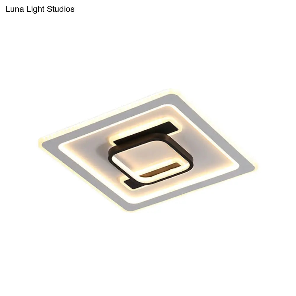 Modern Square Frame Flush Mount Lamp - Metallic Black And White Led Fixture With Warm/White