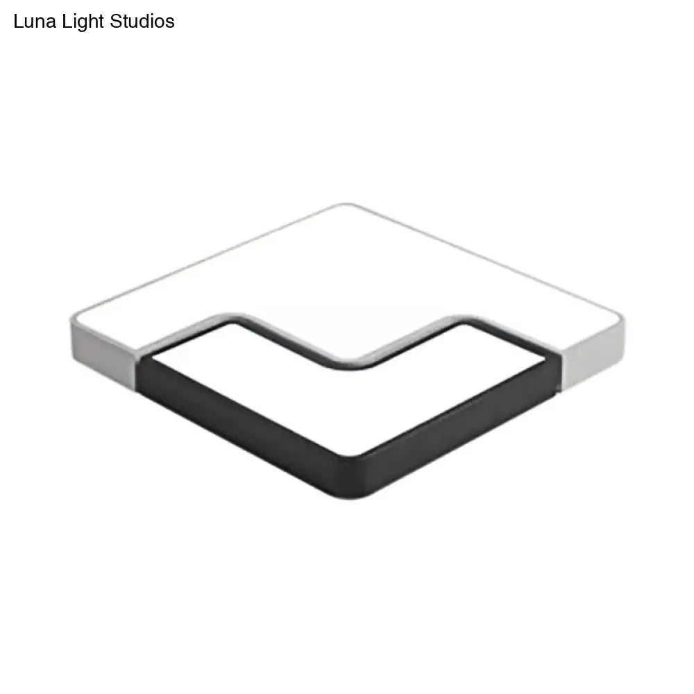 Modern Square Led Ceiling Lamp For Child Bedroom: Simple Black & White Design