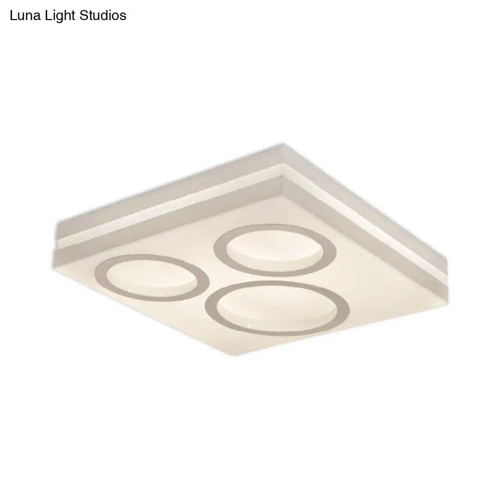 Modern Square Led Ceiling Light With Circular Pattern Acrylic White Finish - Ideal For Living Room