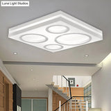 Modern Square Led Ceiling Light With Circular Pattern Acrylic White Finish - Ideal For Living Room