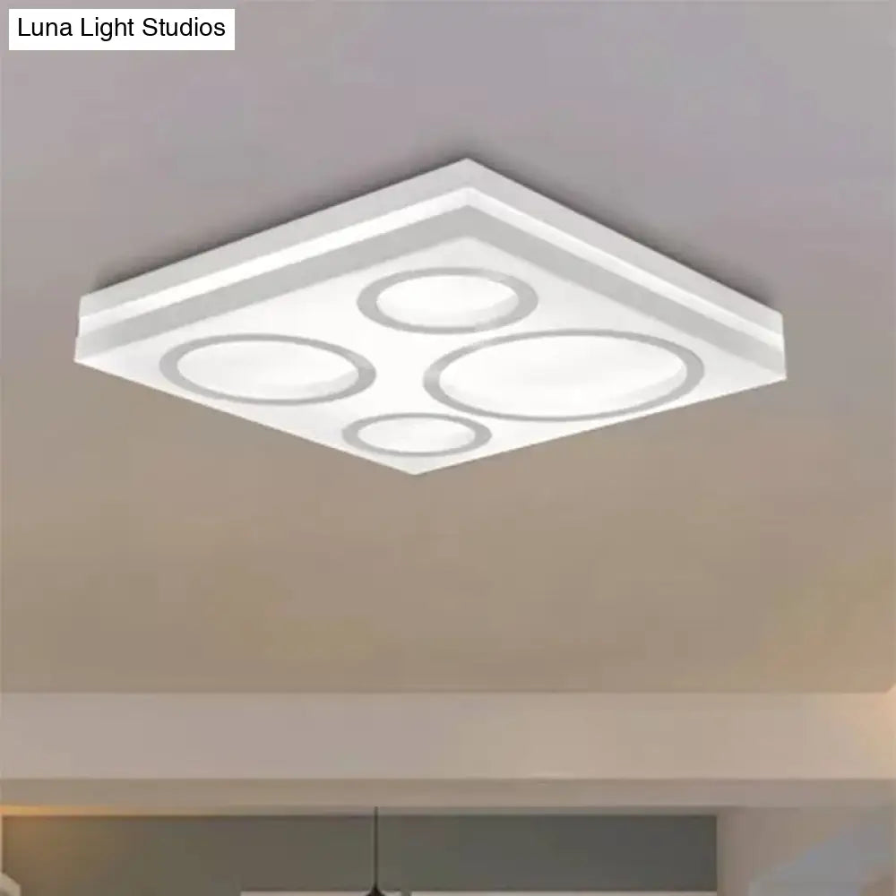 Modern Square Led Ceiling Light With Circular Pattern Acrylic White Finish - Ideal For Living Room