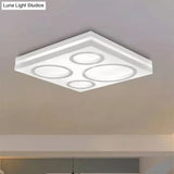 Modern Square Led Ceiling Light With Circular Pattern Acrylic White Finish - Ideal For Living Room