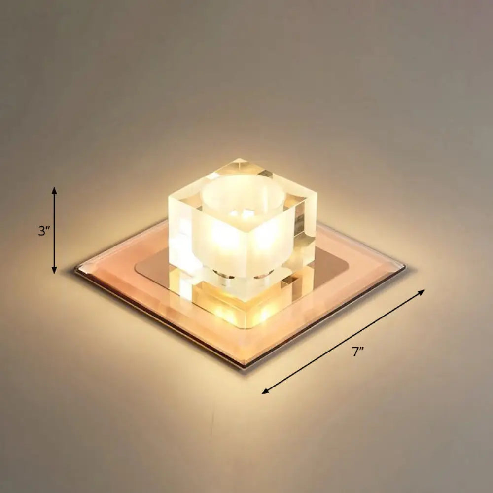 Modern Square Led Crystal Flushmount Ceiling Light Fixture For Entryways Tan / Warm