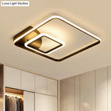 Modern Square Led Flush Mount Black Metal Ceiling Light Fixture For Hotels