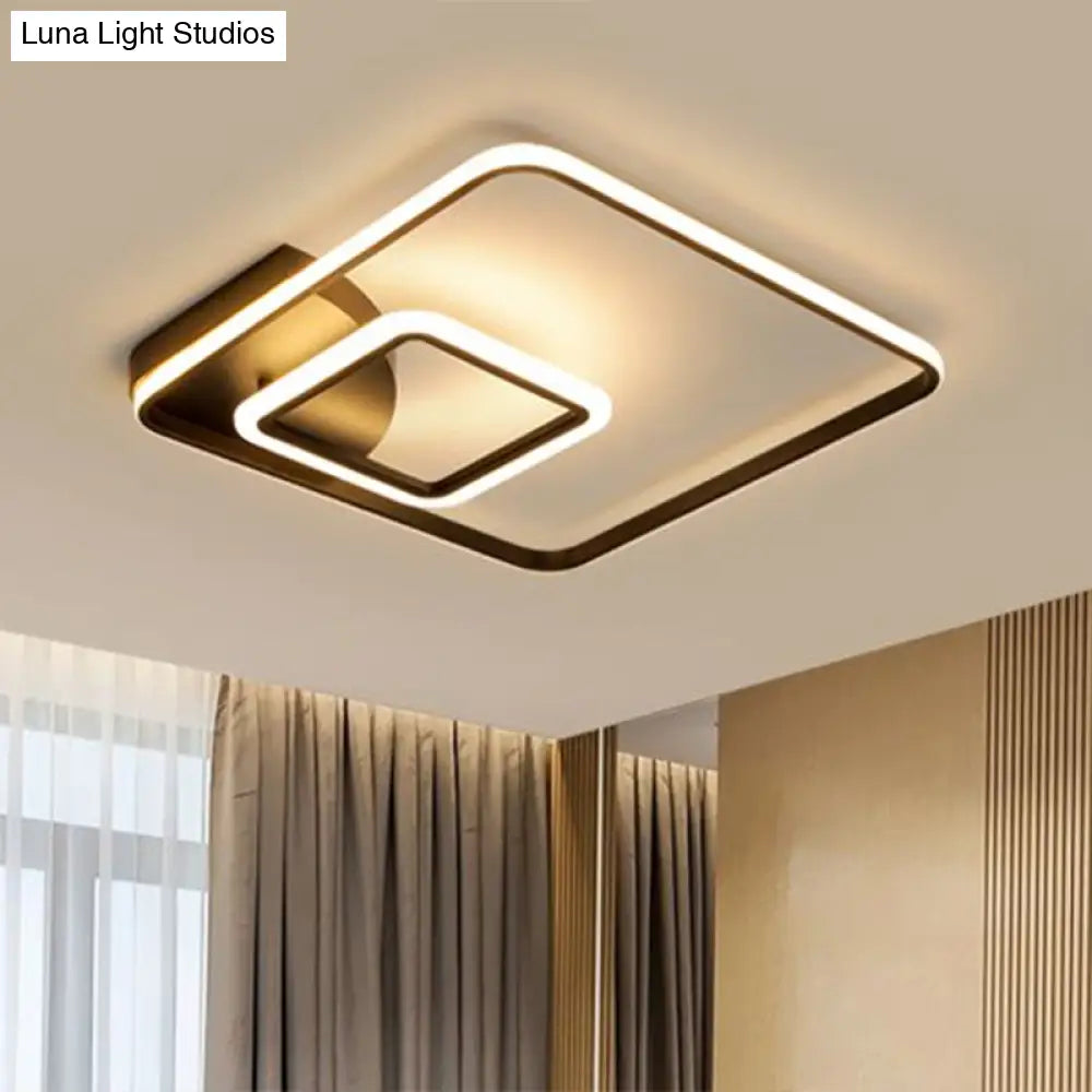 Modern Square Led Flush Mount Black Metal Ceiling Light Fixture For Hotels
