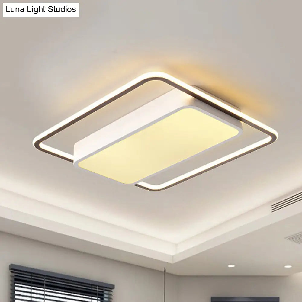 Modern Square Led Flush Mount Light Fixture With Acrylic Lamp Shade And Iron Canopy