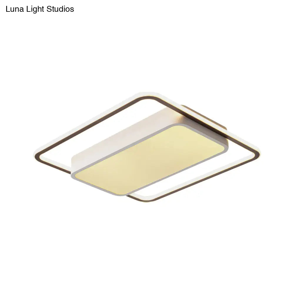 Modern Square Led Flush Mount Light Fixture With Acrylic Lamp Shade And Iron Canopy