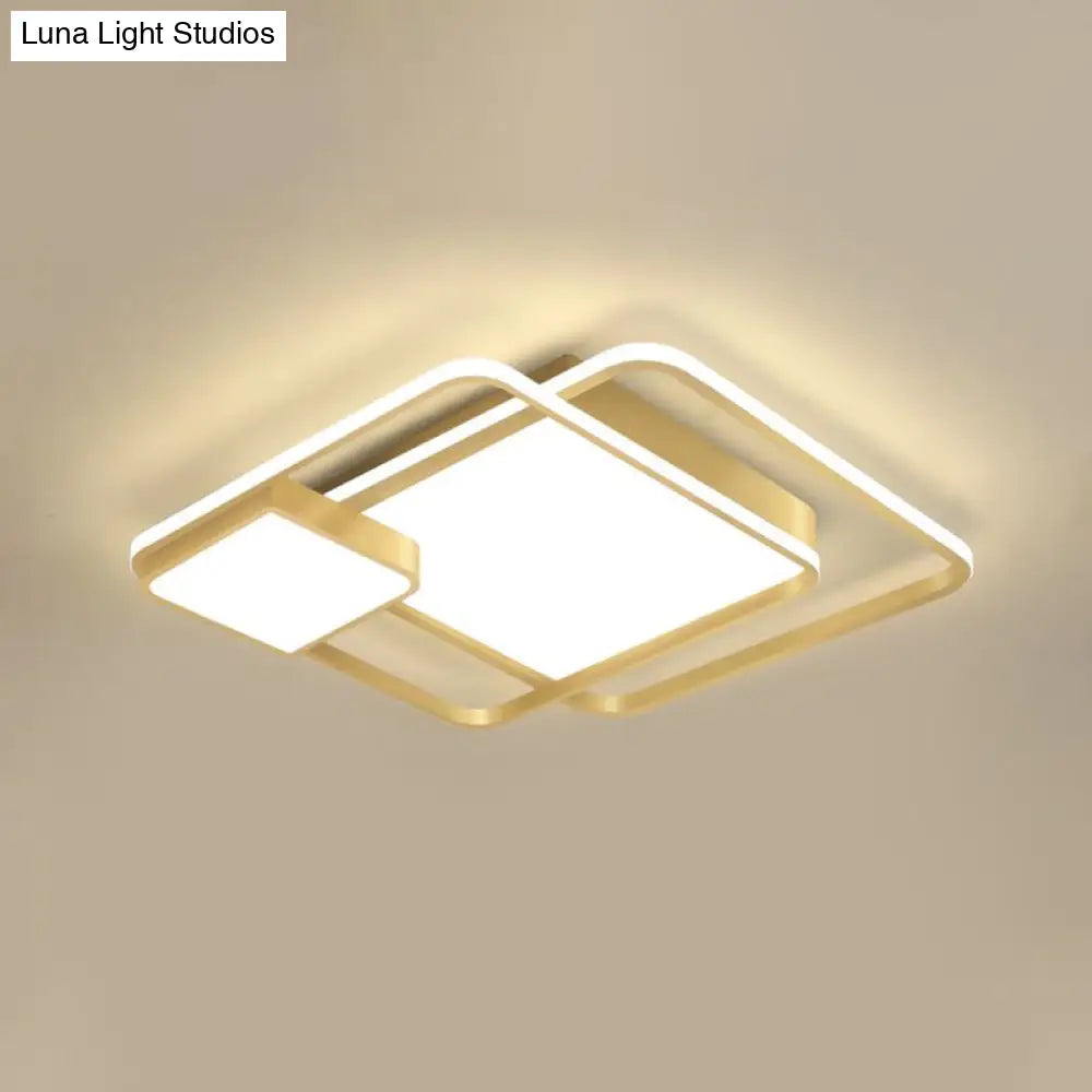 Modern Square Led Flushmount Gold Bedroom Light Fixture (Customizable In 7 Days)