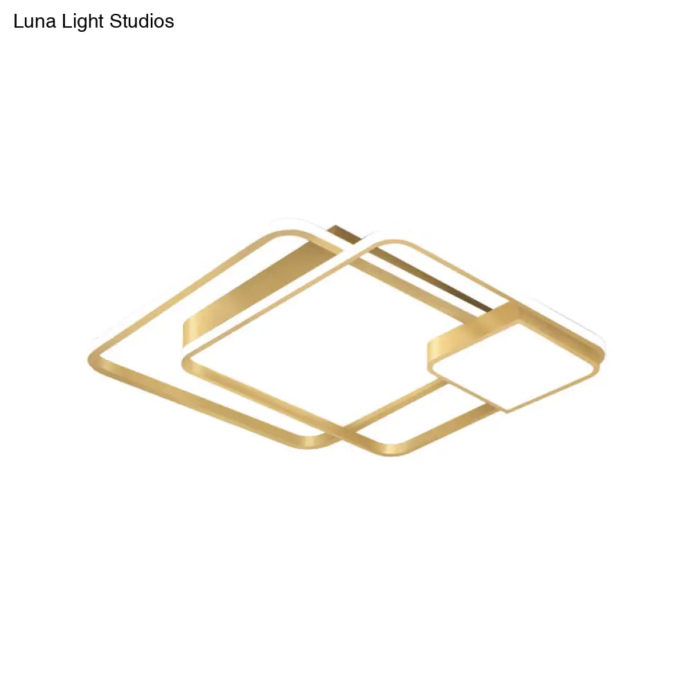 Modern Square Led Flushmount Gold Bedroom Light Fixture (Customizable In 7 Days)