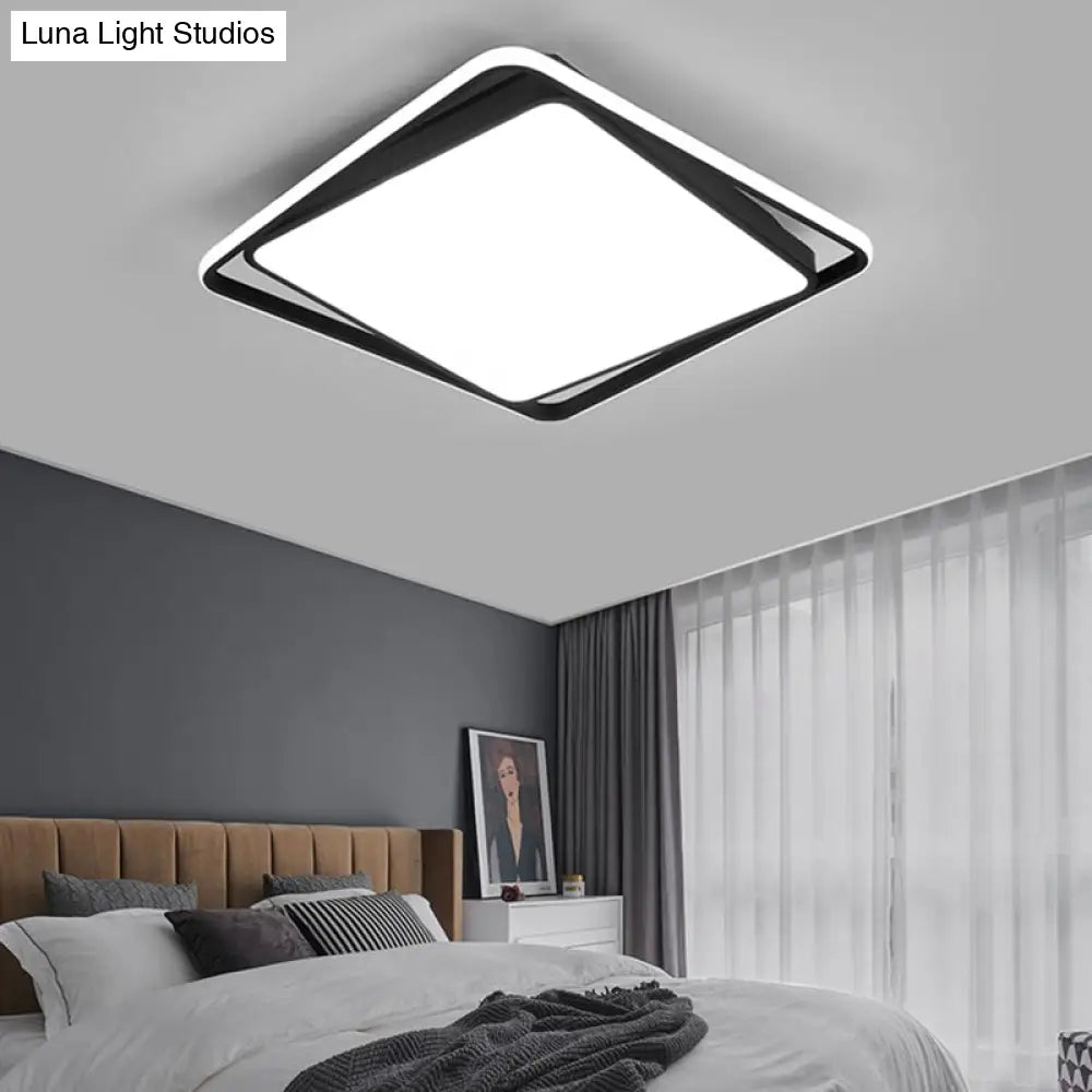 Modern Square Led Surface Mount Ceiling Light - Nordic Acrylic Black Flushmount For Bedroom