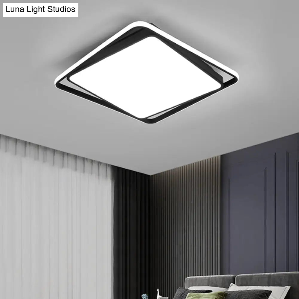 Modern Square Led Surface Mount Ceiling Light - Nordic Acrylic Black Flushmount For Bedroom