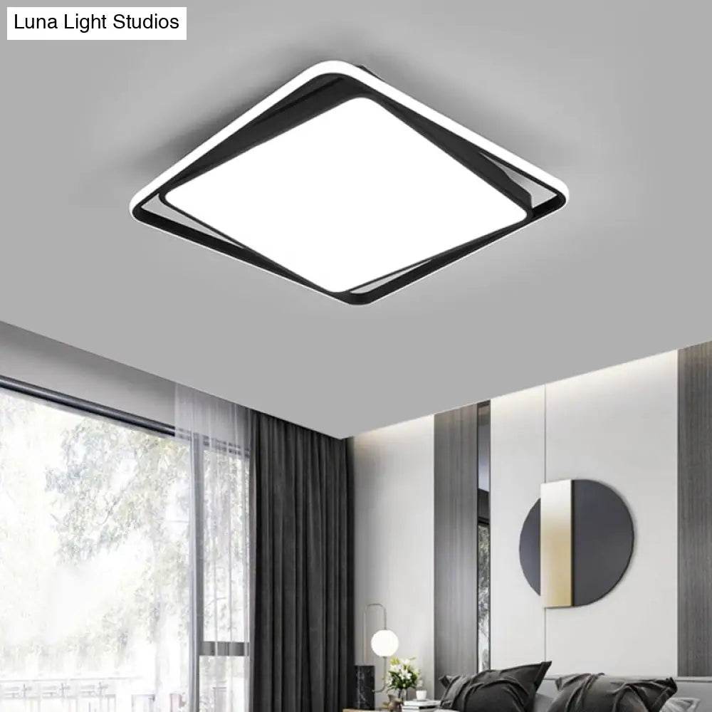 Modern Square Led Surface Mount Ceiling Light - Nordic Acrylic Black Flushmount For Bedroom