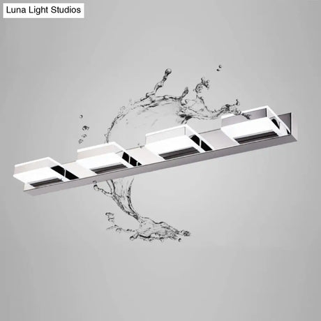 Modern Square Led Vanity Sconce With Stainless Steel & White Chrome Finish For Bath