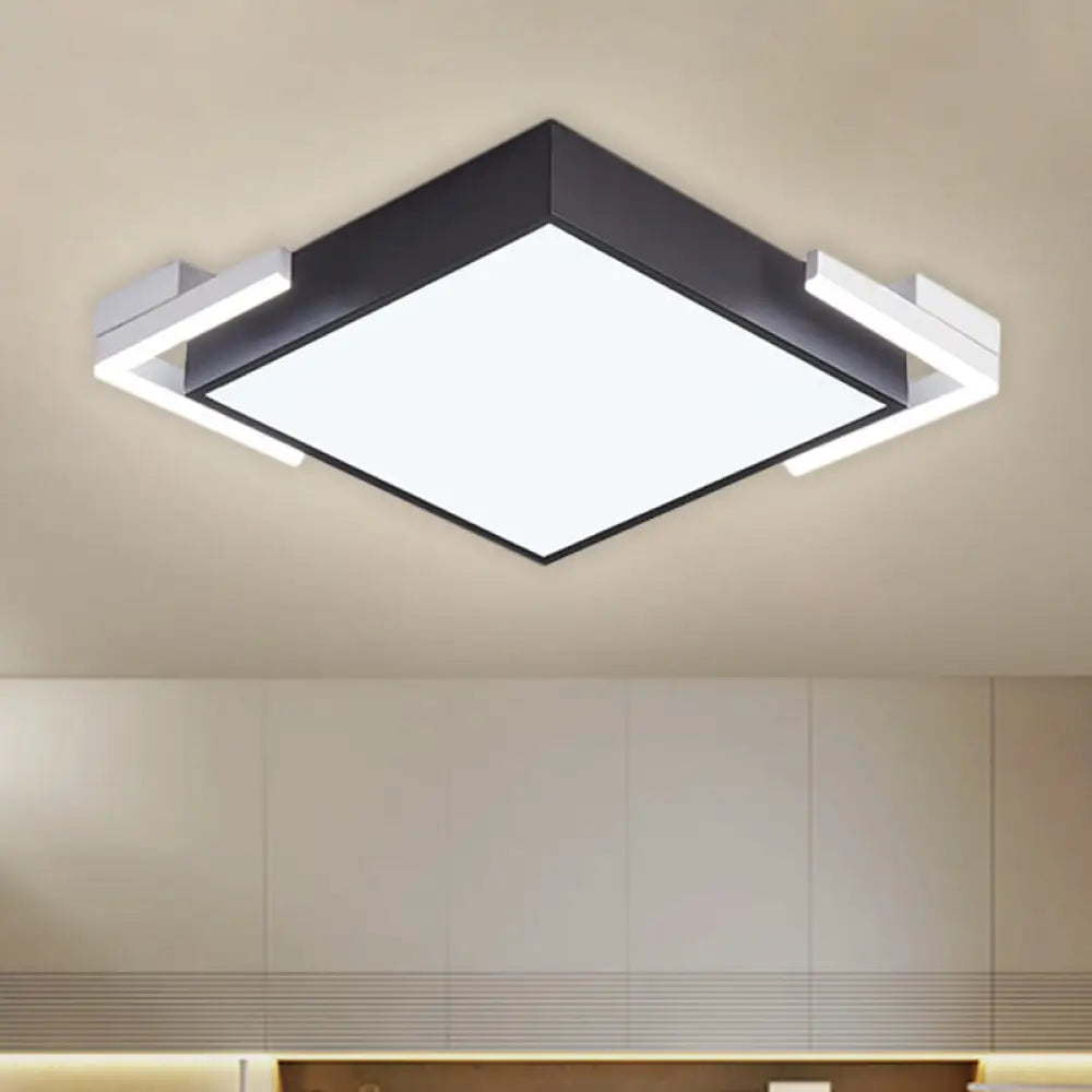 Modern Square Metallic Ceiling Light Fixture: Led Flushmount Lighting In Black/White Warm/White