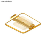 Modern Square Metallic Gold Led Flush Mount Lamp In Warm/White 16.5’/20.5’ Width