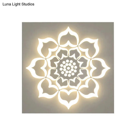 Modern Square Wall Sconce With Plant Metal Light - White For Bathroom