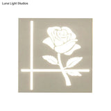 Modern Square Wall Sconce With Plant Metal Light - White For Bathroom