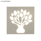 Modern Square Wall Sconce With Plant Metal Light - White For Bathroom