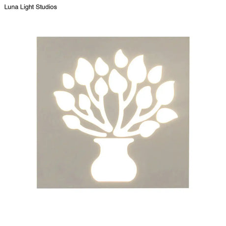 Modern Square Wall Sconce With Plant Metal Light - White For Bathroom