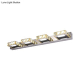 Modern Stainless Steel Crystal Vanity Sconce - 3/4 Light Beveled Design For Round/Square Bathroom