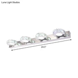 Modern Stainless Steel Crystal Vanity Sconce - 3/4 Light Beveled Design For Round/Square Bathroom