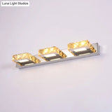 Modern Stainless Steel Crystal Vanity Sconce - 3/4 Light Beveled Design For Round/Square Bathroom