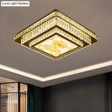 Modern Stainless - Steel Flush Mount Bedroom Led Ceiling Light With Clear Rectangular - Cut Crystals