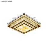 Modern Stainless - Steel Flush Mount Bedroom Led Ceiling Light With Clear Rectangular - Cut Crystals