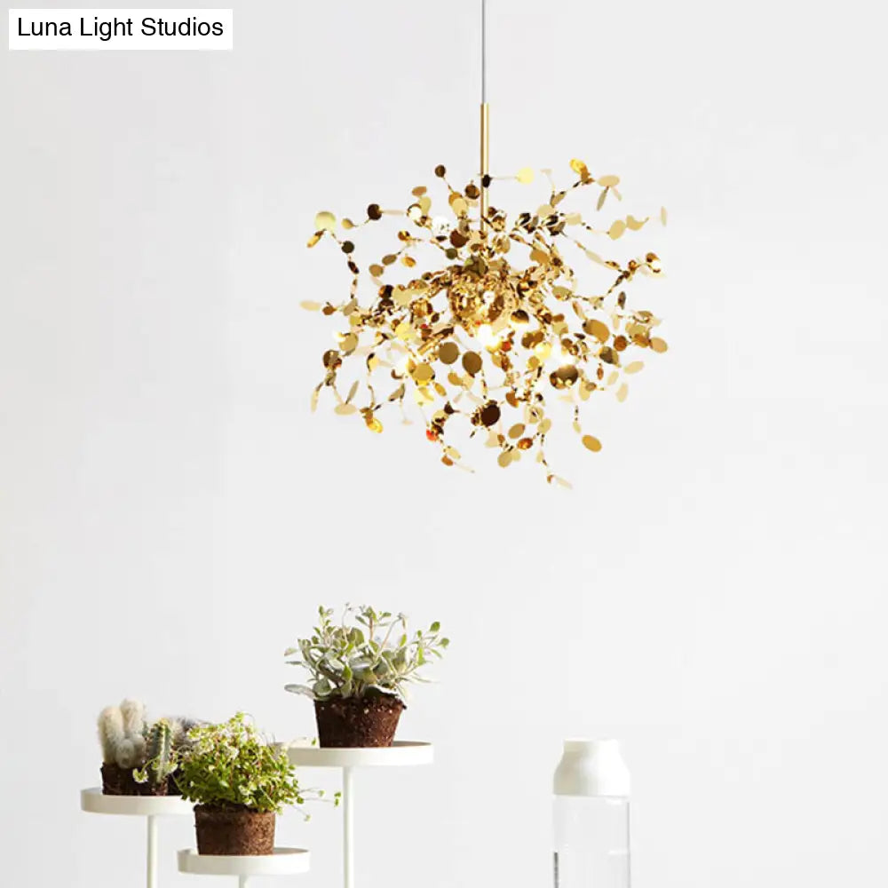 Modern Stainless Steel Leaf Pendant Light - Sequin Chandelier (3-Light) For Clothing Store