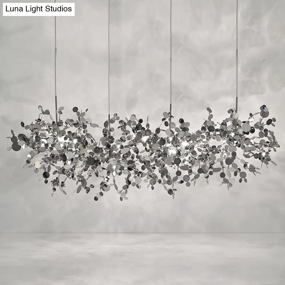 Modern Stainless Steel Leaf Pendant Light - Sequin Chandelier (3-Light) For Clothing Store